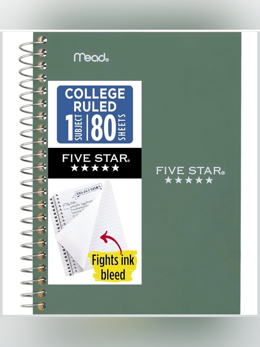 Small Five Star Spiral Notebook College Ruled 80 Sheets